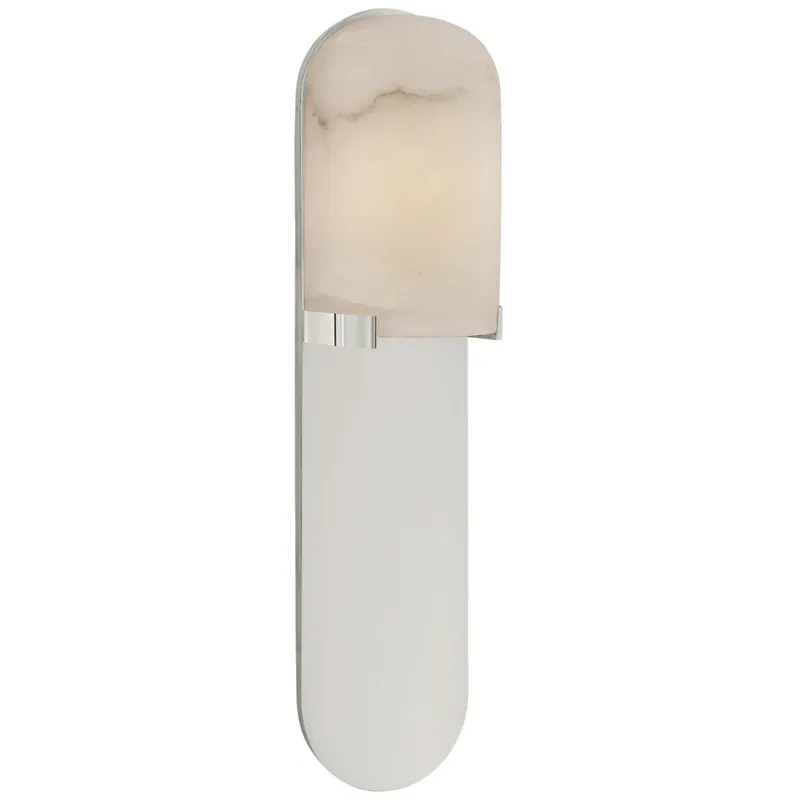 Kelly Wearstler Melange Medium Elongated Pill Sconce in Polished Nickel with Alabaster Shade Wall Light W4.5" x H18.5"