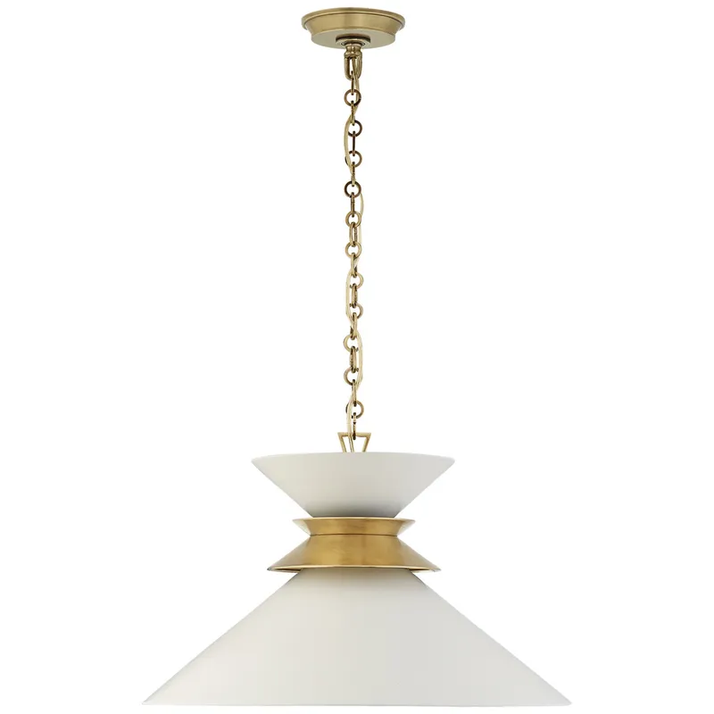 Chapman & Myers Alborg Large Stacked Pendant in Antique- Burnished Brass with Matte White Shade Ceiling Light W24" x H15.5"