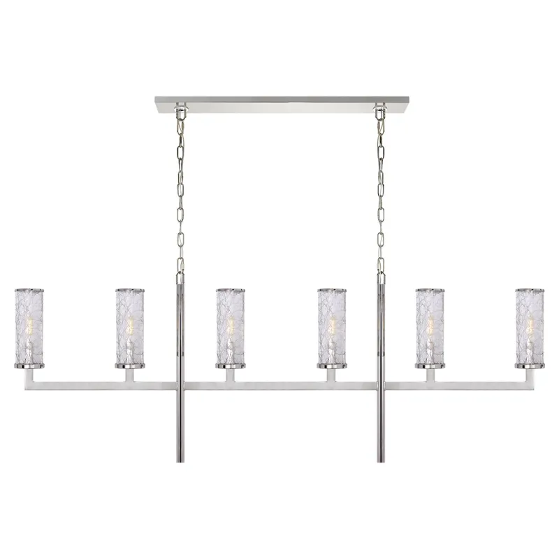 Kelly Wearstler Liaison Large Linear Chandelier in Polished Nickel with Crackle Glass Ceiling Light W60" x H22.5"