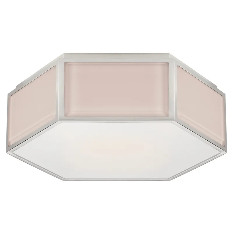 kate spade new york Bradford Small Hexagonal Flush Mount in Blush and Polished Nickel with Frosted Glass Ceiling Light W13" x H4.25"