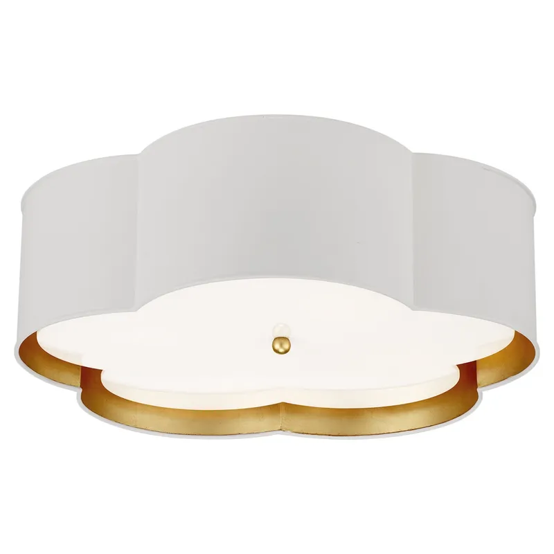 kate spade new york Bryce Large Flower Flush Mount in White and Gild with Frosted Acrylic Ceiling Light W20" x H7"