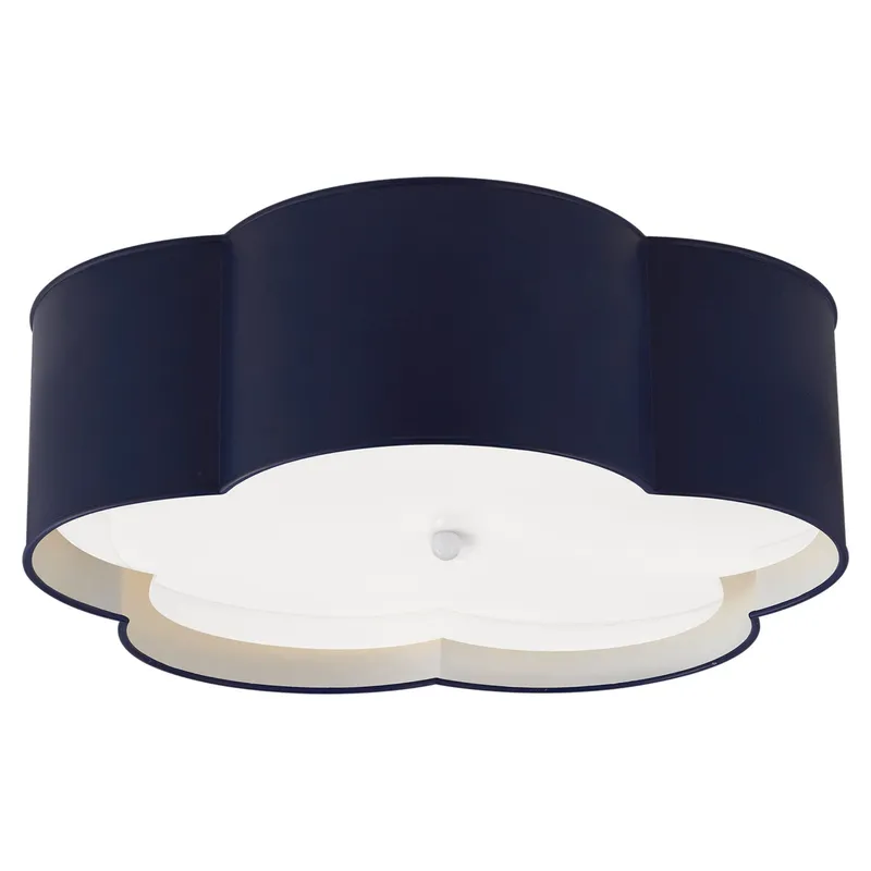 kate spade new york Bryce Large Flower Flush Mount in French Navy and White with Frosted Acrylic Ceiling Light W20" x H7"