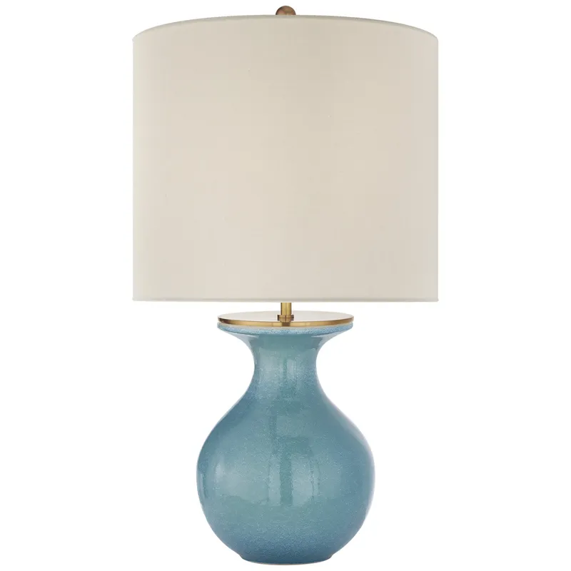 kate spade new york Albie Small Desk Lamp in Sandy Turquoise with Cream Linen Shade Table Lamp W13.75" x H25.25"