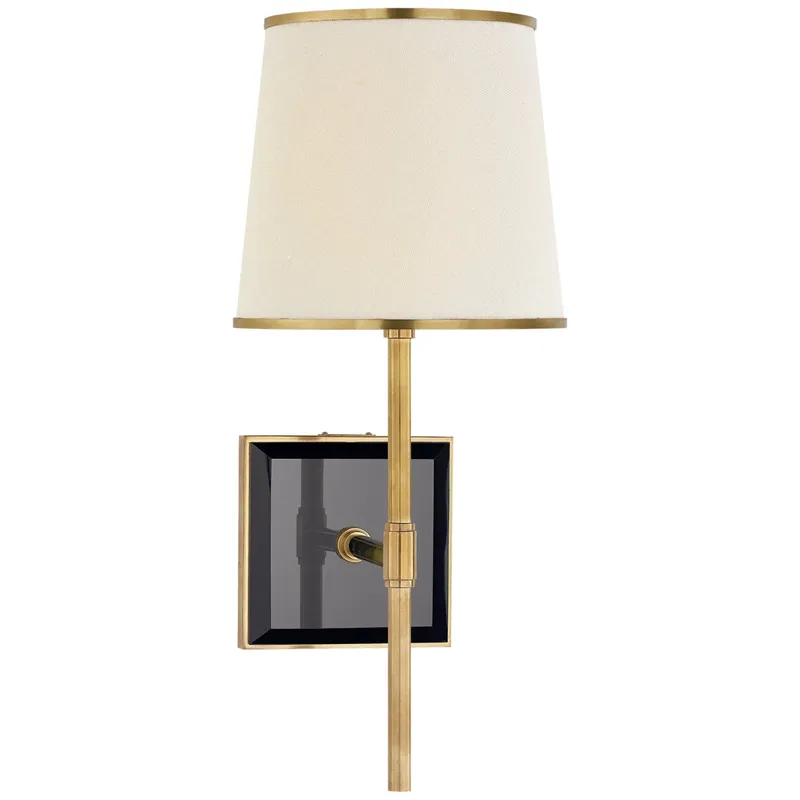 kate spade new york Bradford Medium Sconce in Soft Brass and Black with Cream Linen Shade with Soft Brass Trim Wall Light W6.5" x H14.5"