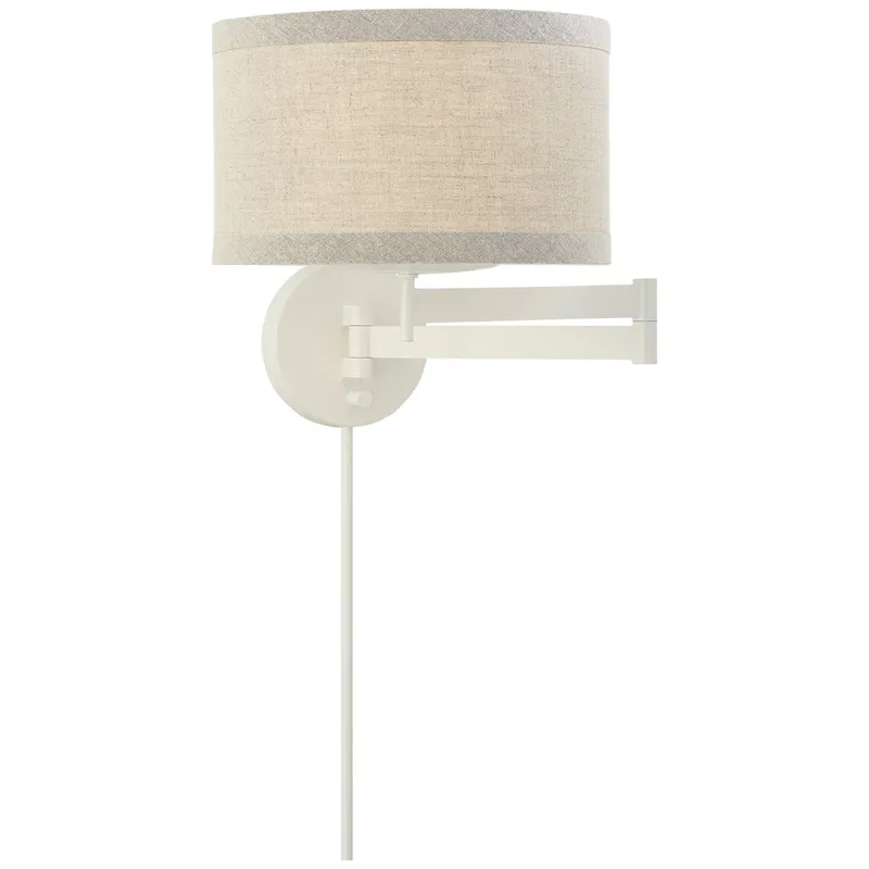 kate spade new york Walker Swing Arm Sconce in Light Cream with Natural Linen Shade Wall Light W14" x H12"