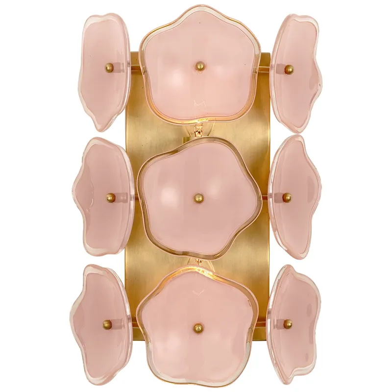 kate spade new york Leighton Small Sconce in Soft Brass with Blush Tinted Glass Wall Light W7.75" x H11.5"