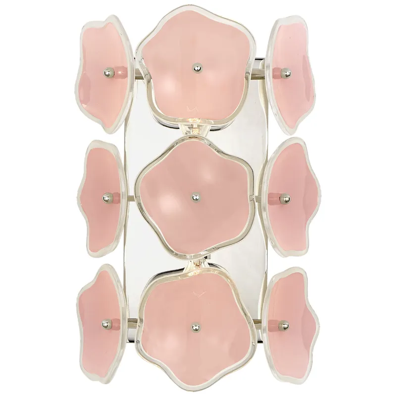 kate spade new york Leighton Small Sconce in Polished Nickel with Blush Tinted Glass Wall Light W7.75" x H11.5"