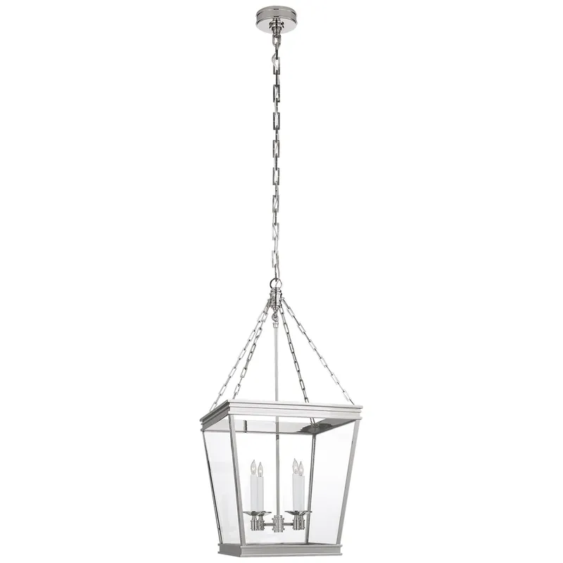 Chapman & Myers Launceton Medium Square Lantern in Polished Nickel with Clear Glass Ceiling Light W17" x H34.5"