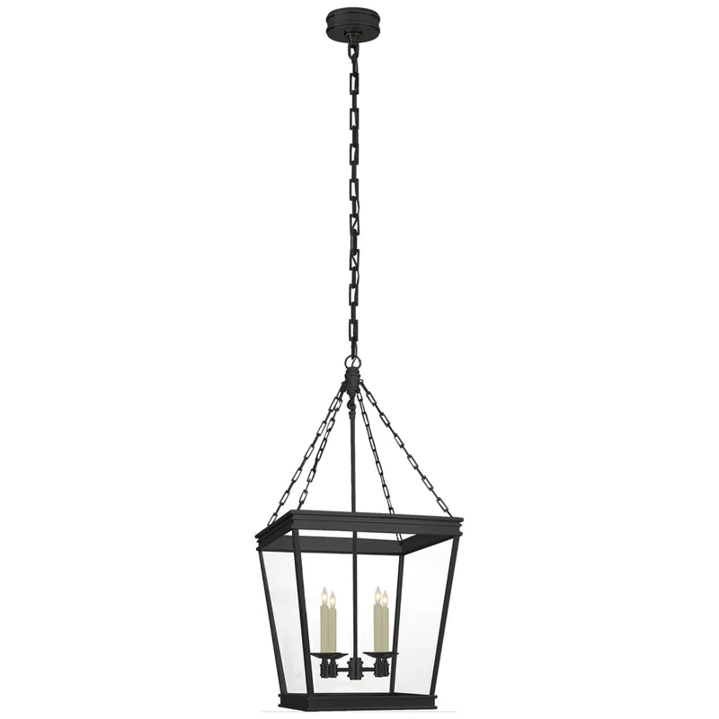 Chapman & Myers Launceton Medium Square Lantern in Bronze with Clear Glass Ceiling Light W17" x H34.5"