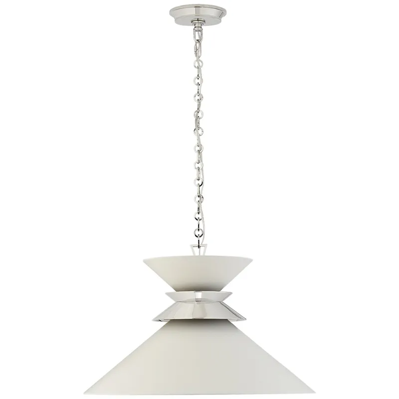 Chapman & Myers Alborg Large Stacked Pendant in Polished Nickel with Matte White Shade Ceiling Light W24" x H15.5"