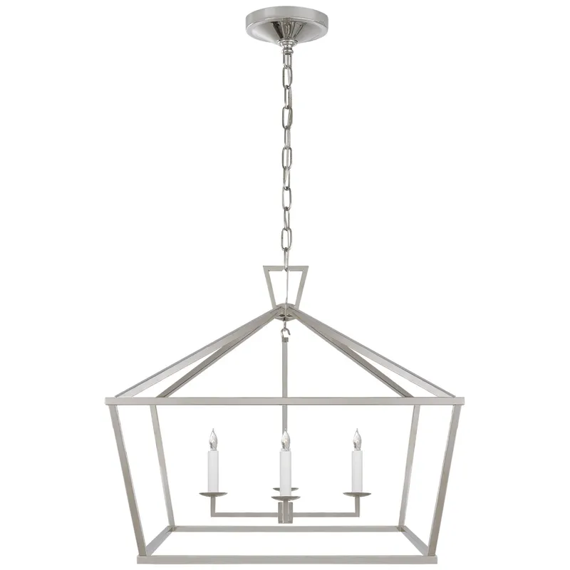 Chapman & Myers Darlana Medium Wide Lantern in Polished Nickel Ceiling Light W28" x H25"