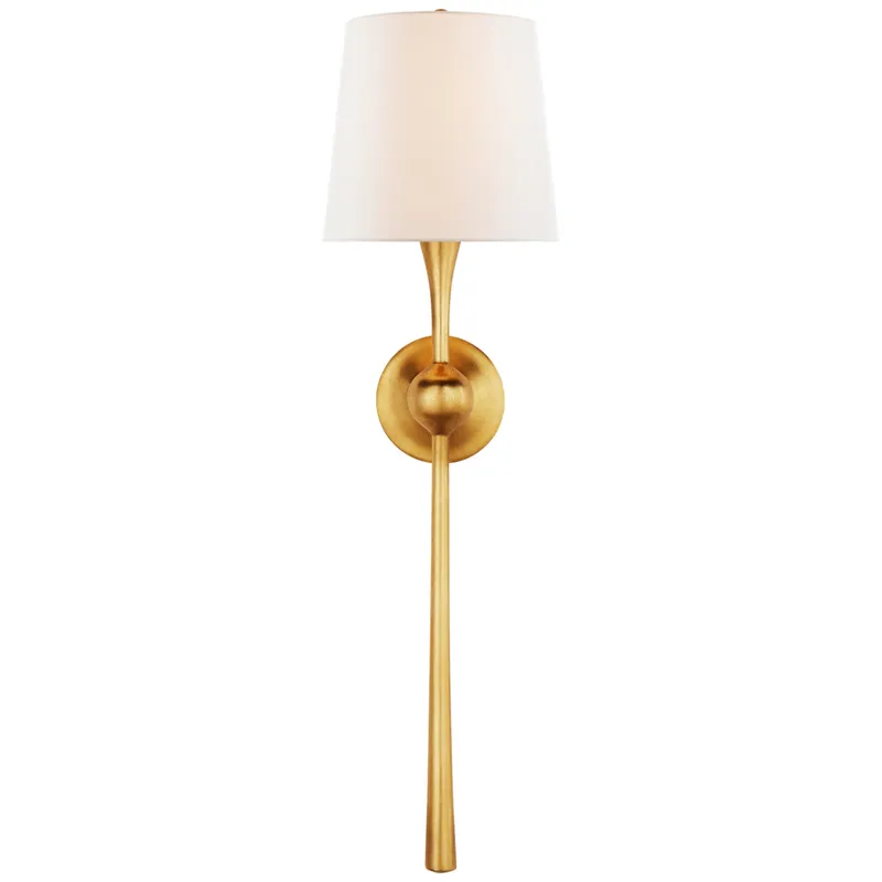 AERIN Dover Large Tail Sconce in Gild with Linen Shade Wall Light W7.5" x H27"