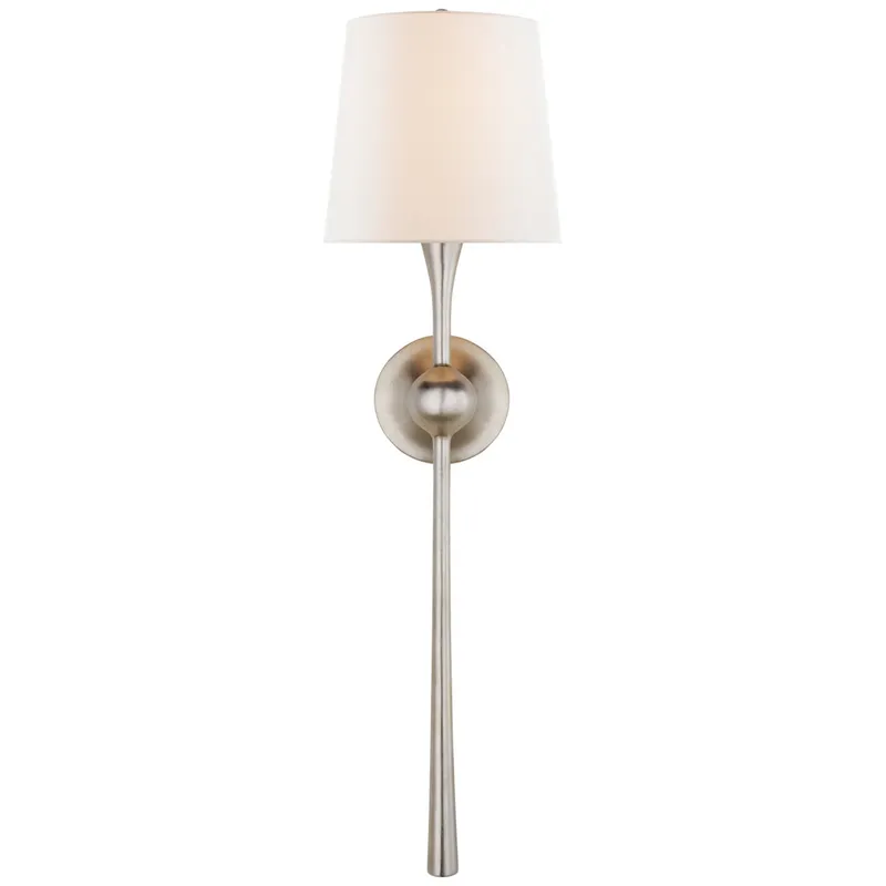 AERIN Dover Large Tail Sconce in Burnished Silver Leaf with Linen Shade Wall Light W7.5" x H27"