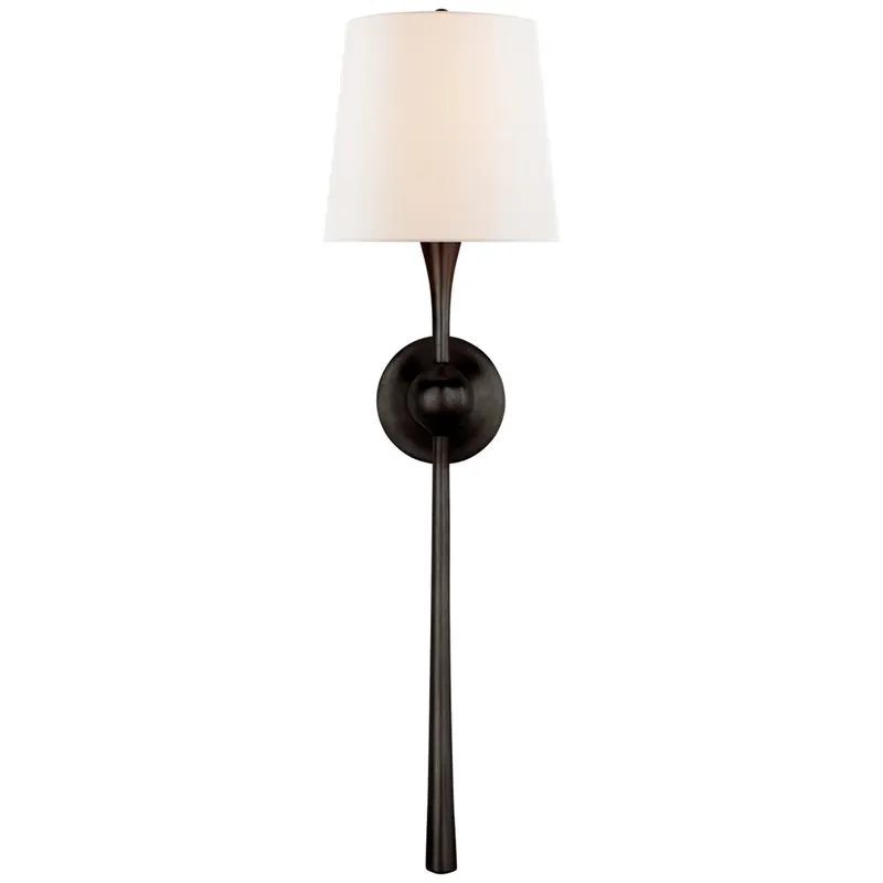 AERIN Dover Large Tail Sconce in Aged Iron with Linen Shade Wall Light W7.5" x H27"