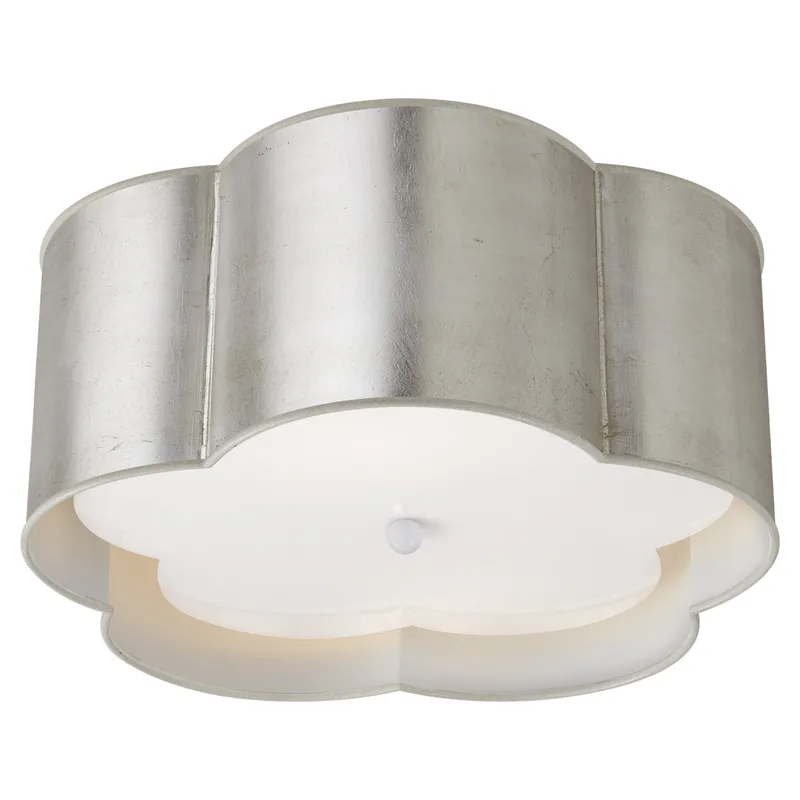 kate spade new york Bryce Medium Flush Mount in Burnished Silver Leaf and White with Frosted Acrylic Diffuser Ceiling Light W15" x H7"