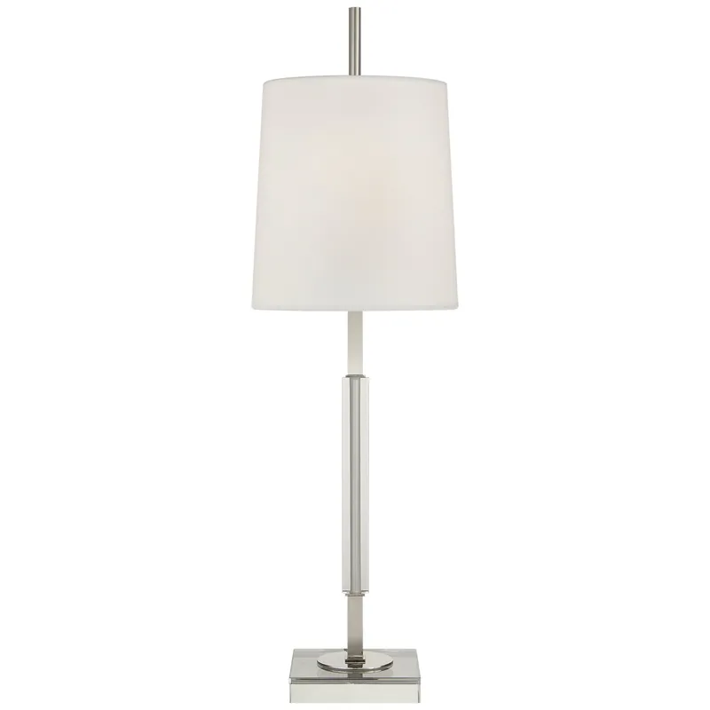 Thomas O'Brien Lexington Medium Table Lamp in Polished Nickel and Crystal with Linen Shade W9.25" x H31.75"