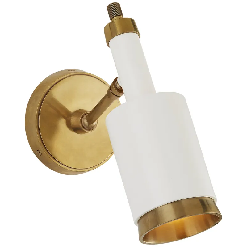 Thomas O'Brien Anders Small Articulating Wall Light in Hand-Rubbed Antique Brass and White W5.25" x H10.75"