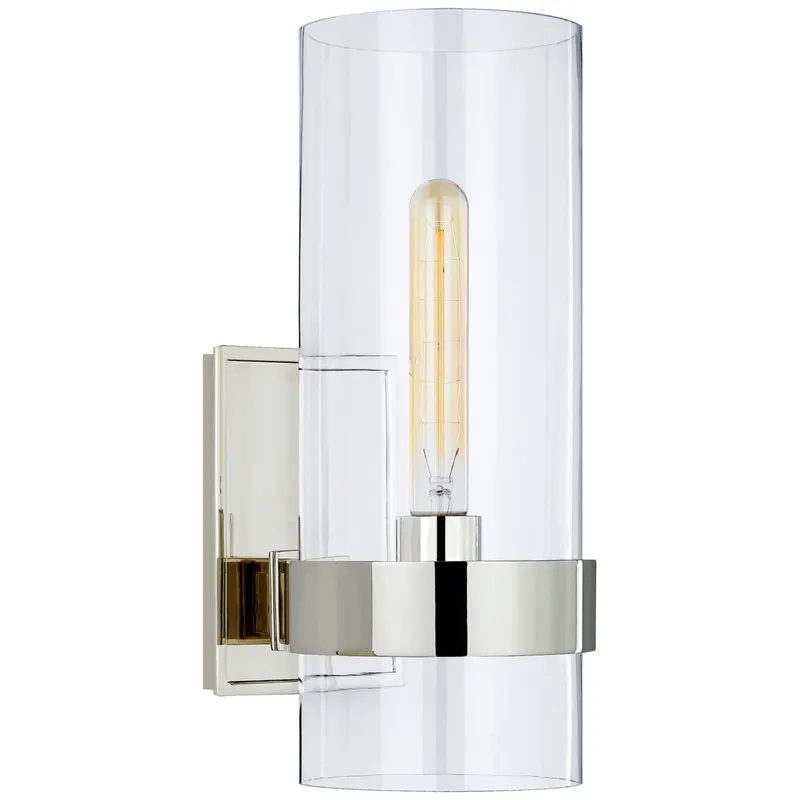 Ian K. Fowler Presidio Small Sconce in Polished Nickel with Clear Glass Wall Light W5" x H14"