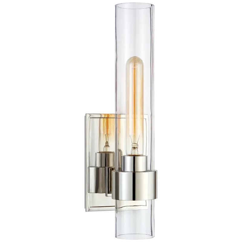 Ian K. Fowler Presidio Petite Sconce in Polished Nickel with Clear Glass Wall Light W4.75" x H14"
