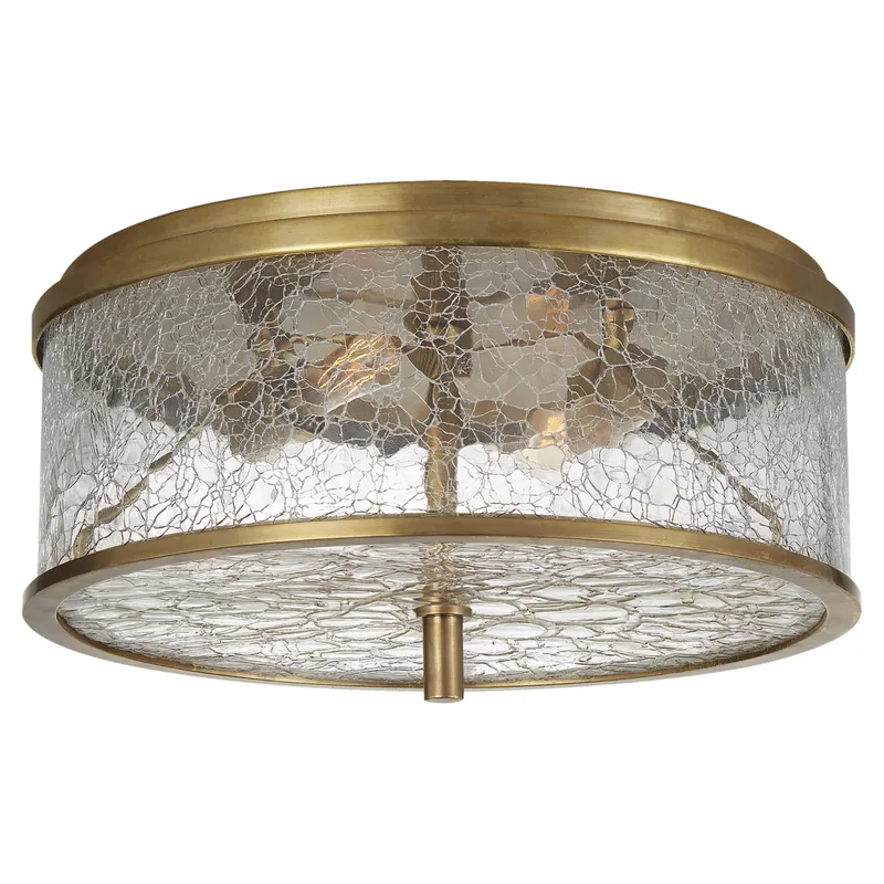 Kelly Wearstler Liaison Medium Flush Mount in Antique-Burnished Brass with Crackle Glass Ceiling Light W12" x H5"