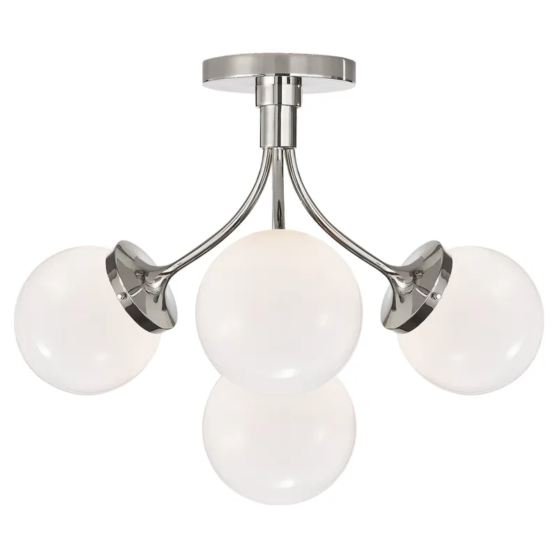 kate spade new york Prescott Medium Semi-Flush Mount in Polished Nickel with White Glass Ceiling Light W18" x H14.25"