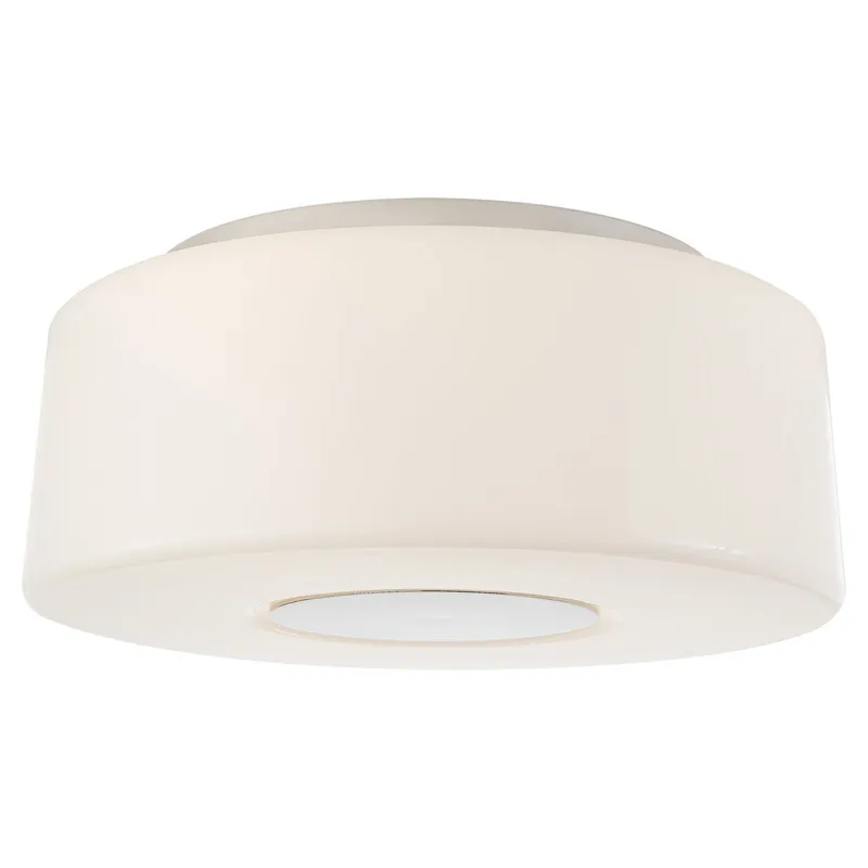 Barbara Barry Acme Large Flush Mount in Polished Nickel with White Glass Ceiling Light W16.25" x H7"
