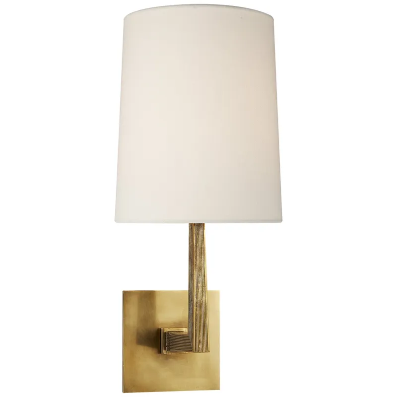 Barbara Barry Ojai Medium Single Sconce in Soft Brass with Linen Shade Wall Light W7.25" x H16.5"
