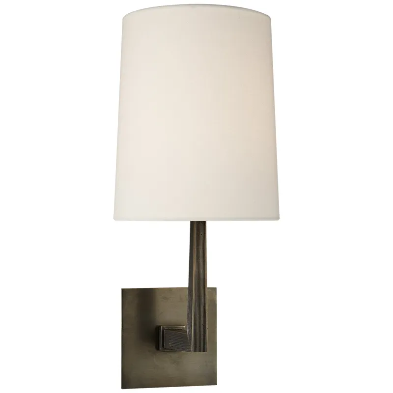 Barbara Barry Ojai Medium Single Sconce in Bronze with Linen Shade Wall Light W7.25" x H16.5"