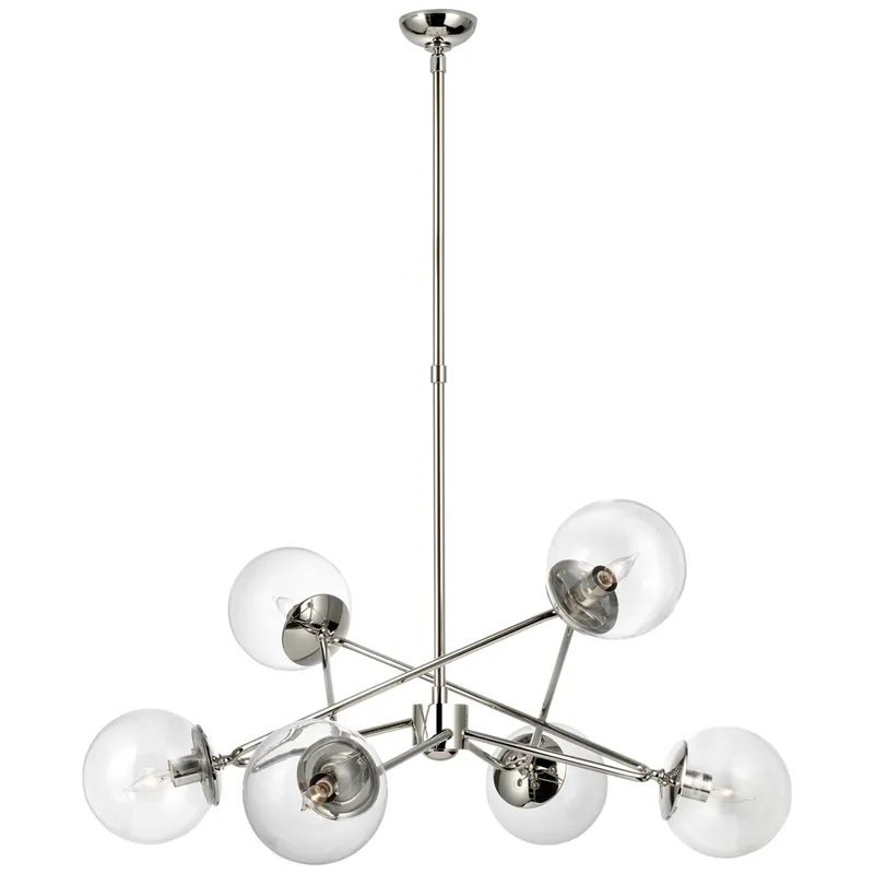 AERIN Turenne Large Dynamic Chandelier in Polished Nickel with Clear Glass Ceiling Light W33.5"
