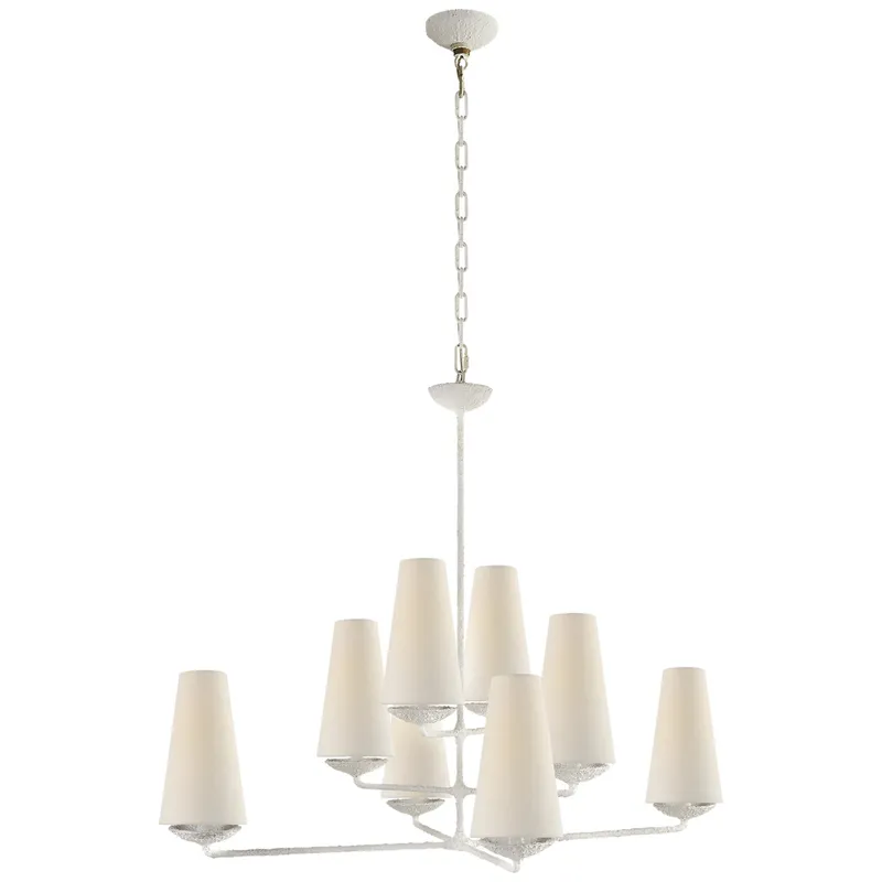 AERIN Fontaine Large Offset Chandelier in Plaster White with Linen Shades Ceiling Light W39"