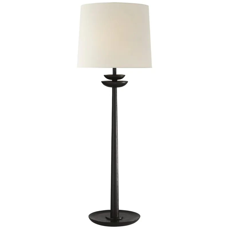 AERIN Beaumont Medium Buffet Lamp in Aged Iron with Linen Shade Table Lamp W10" x H30"