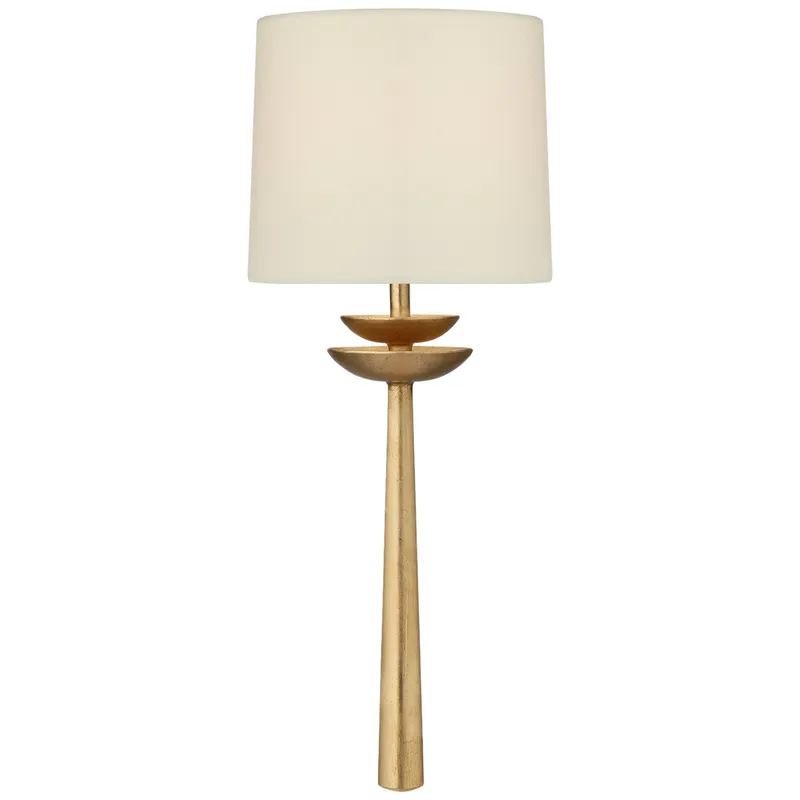 AERIN Beaumont Medium Tail Sconce in Gild with Linen Shade Wall Light W7.5" x H19"