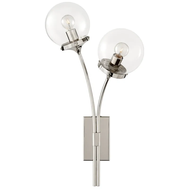 kate spade new york Prescott Right Sconce in Polished Nickel with Clear Glass Wall Light W12" x H20.5"