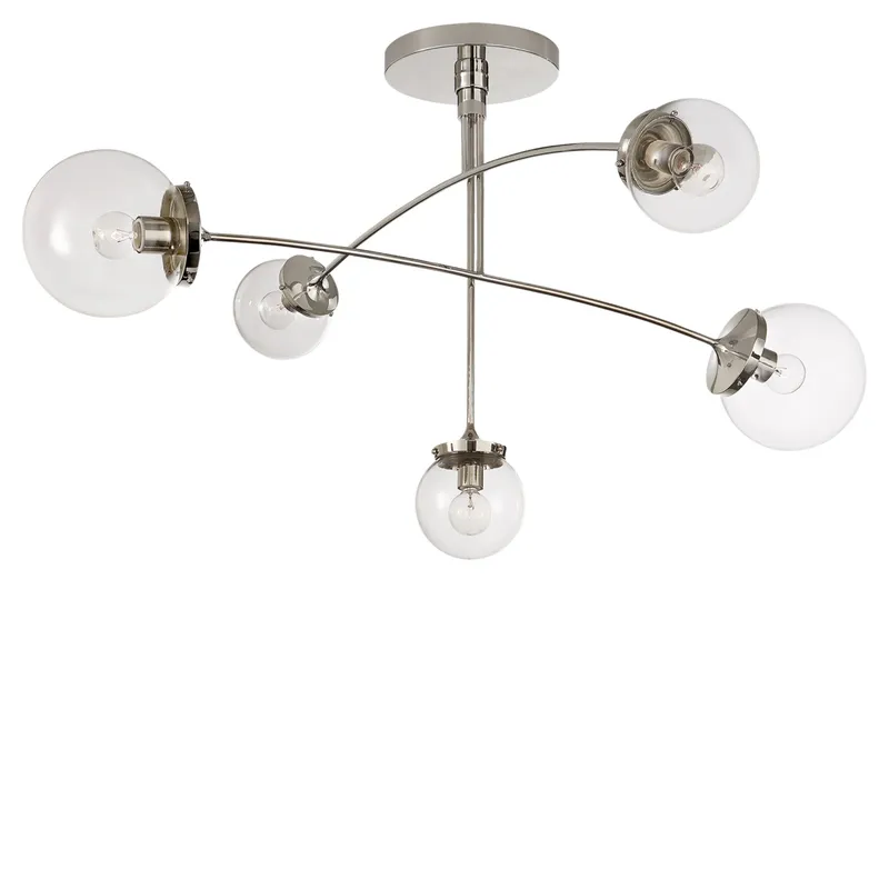 kate spade new york Prescott Medium Mobile Chandelier in Polished Nickel with Clear Glass Ceiling Light W40"