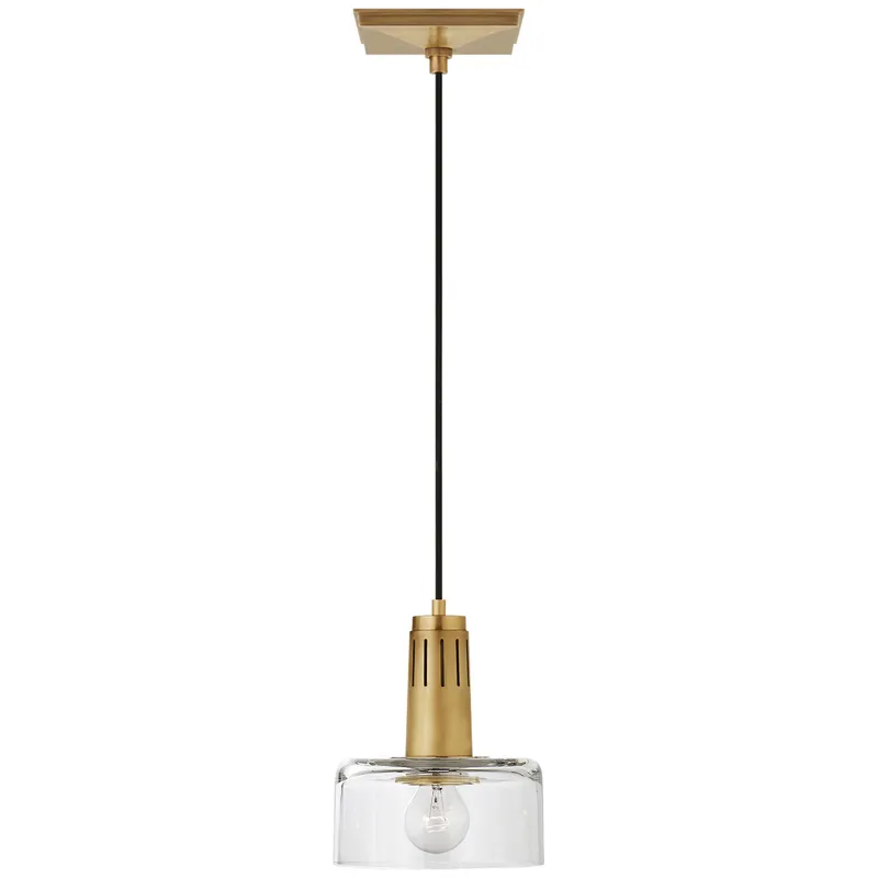 Thomas O'Brien Iris Single Pendant in Hand-Rubbed Antique Brass with Clear Glass Ceiling Light W7.5"