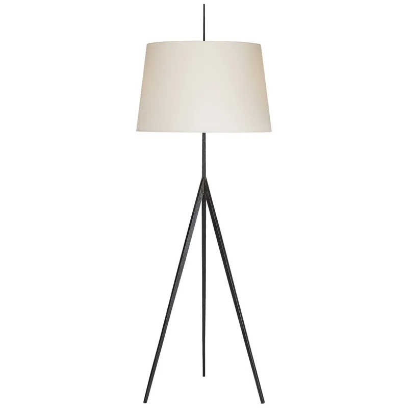 Ian K. Fowler Triad Hand-Forged Floor Lamp in Aged Iron with Natural Percale Shade W22.5" x H65.75"