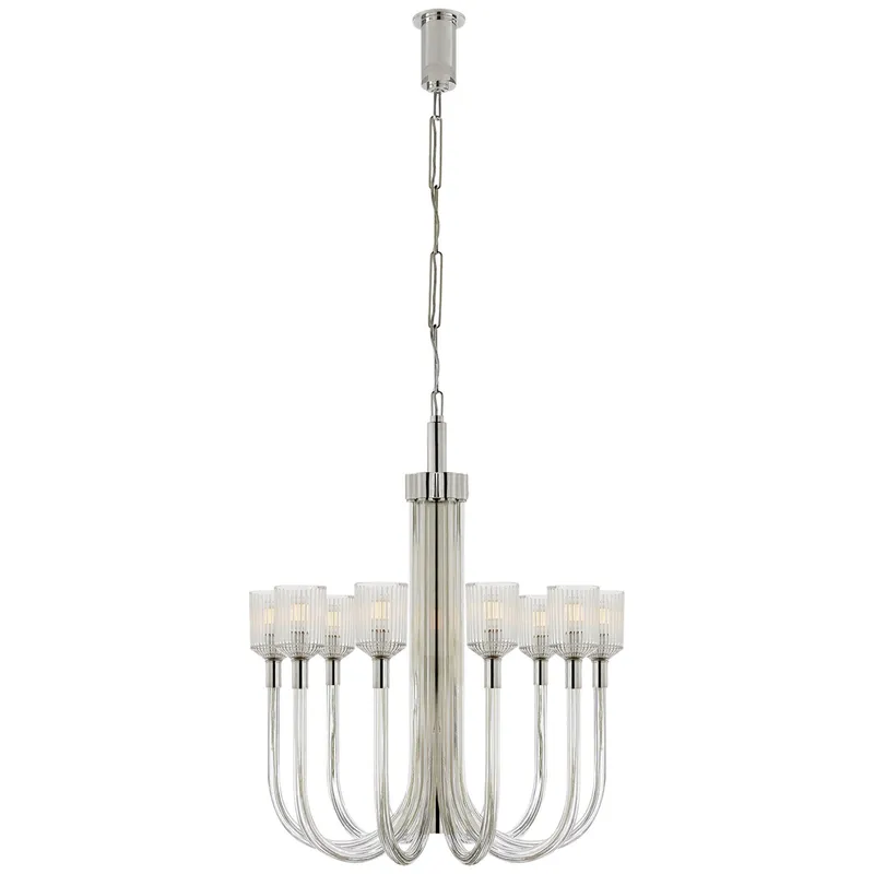 Kelly Wearstler Reverie Medium Single Tier Chandelier in Clear Ribbed Glass and Polished Nickel Ceiling Light W30" x H38"