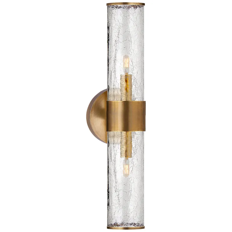 Kelly Wearstler Liaison Medium Sconce in Antique-Burnished Brass with Crackle Glass Wall Light W5.25" x H22"