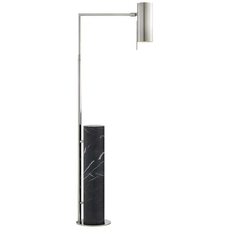 Kelly Wearstler Alma Floor Lamp in Polished Nickel and Black Marble W7.5" x H40.5" - 52.75"