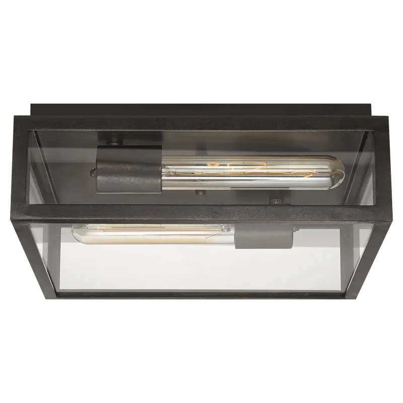 Chapman & Myers Fresno Medium Framed Flush Mount in Aged Iron with Clear Glass Ceiling Light W12" x H4.25"