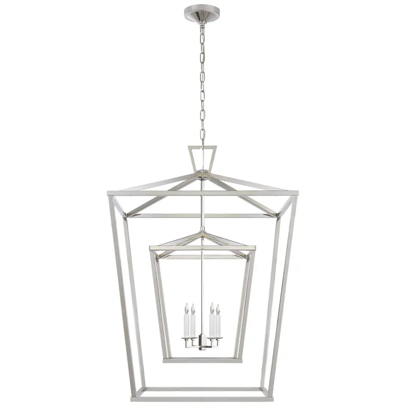 Chapman & Myers Darlana Extra Large Double Cage Lantern in Polished Nickel Ceiling Light W29" x H42"