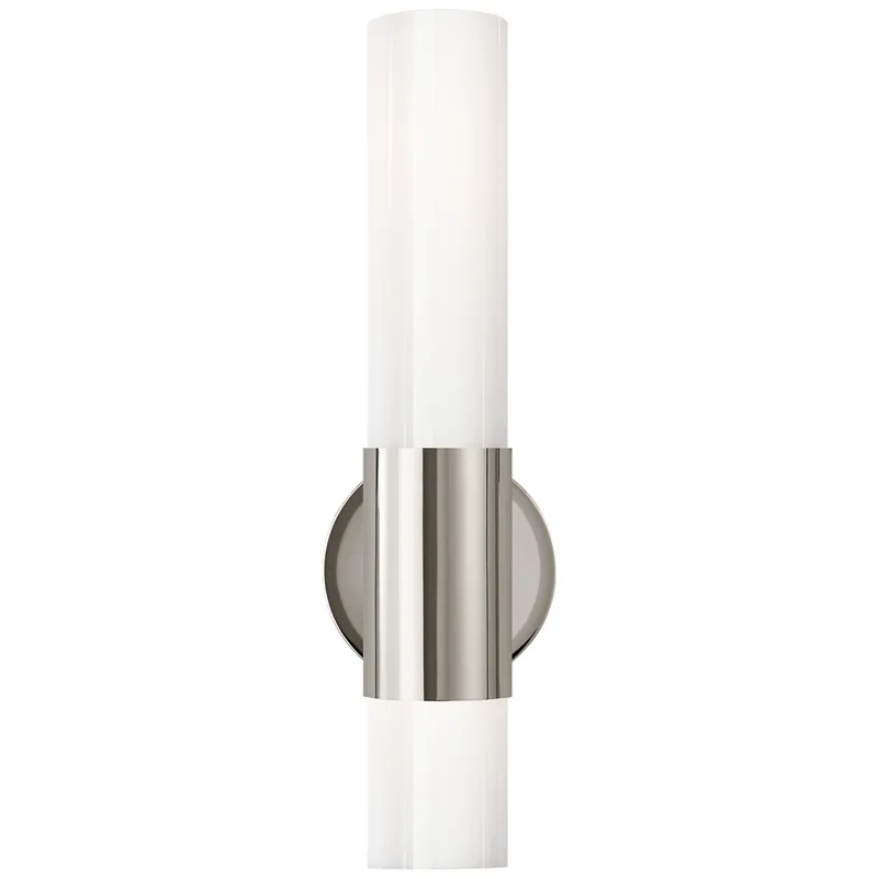 AERIN Penz Medium Cylindrical Sconce in Polished Nickel with White Glass Wall Light W4.5" x H15"