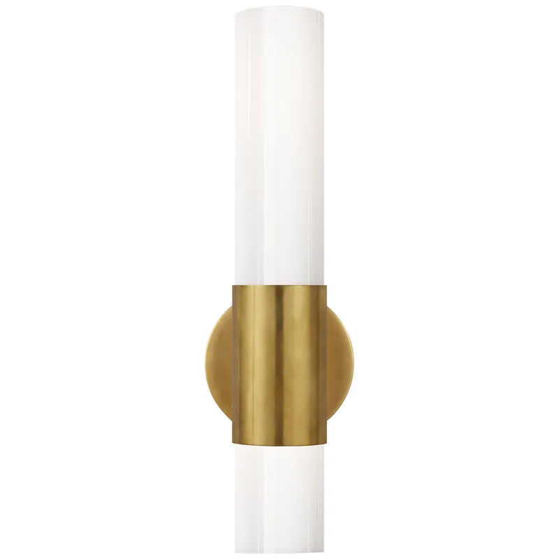 AERIN Penz Medium Cylindrical Sconce in Hand-Rubbed Antique Brass with White Glass Wall Light W4.5" x H15"