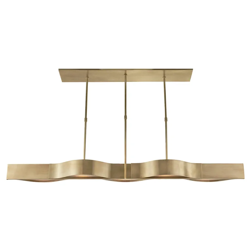 Kelly Wearstler Avant Large Linear Pendant in Antique-Burnished Brass with Frosted Glass Ceiling Light W60"