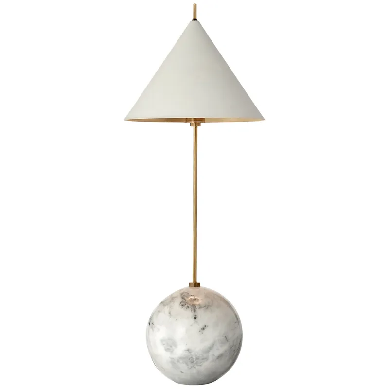 Kelly Wearstler Cleo Orb Base Accent Lamp in Antique-Burnished Brass with Antique White Shade Table Lamp W8" x H20.75"