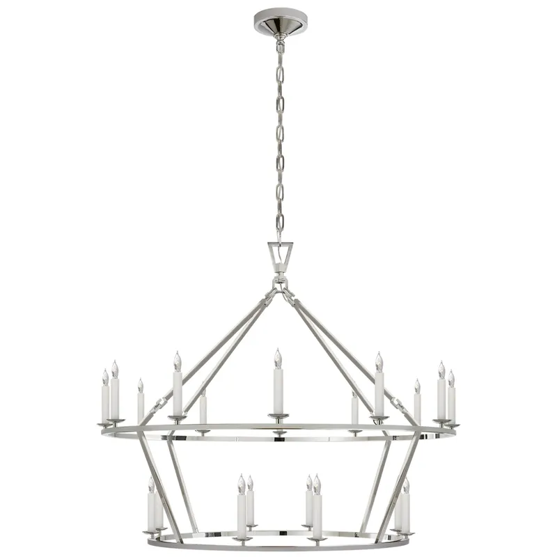 Chapman & Myers Darlana Large Two-Tiered Ring Chandelier in Polished Nickel Ceiling Light W40" x H33"