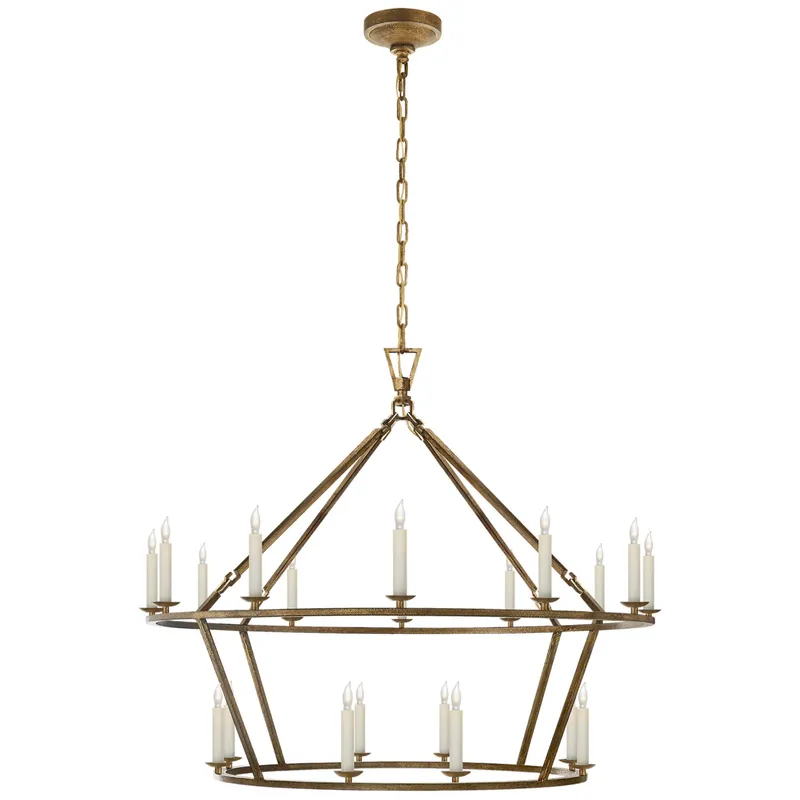 Chapman & Myers Darlana Large Two-Tiered Ring Chandelier in Gilded Iron Ceiling Light W40" x H33"