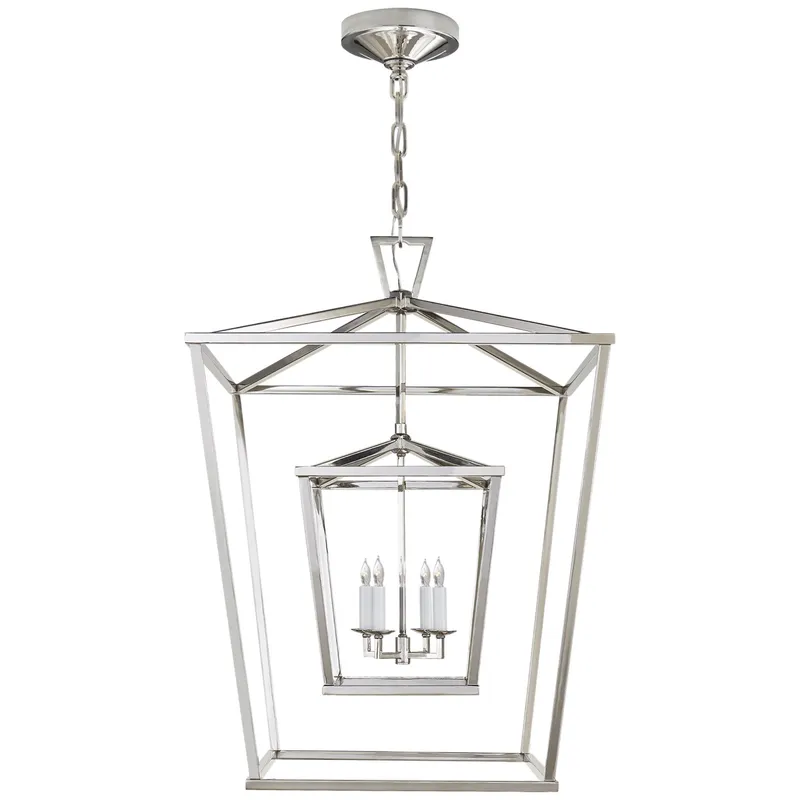 Chapman & Myers Darlana Large Double Cage Lantern in Polished Nickel Ceiling Light W24" x H34"