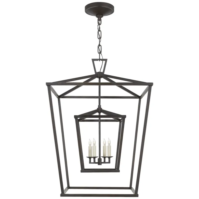 Chapman & Myers Darlana Large Double Cage Lantern in Aged Iron Ceiling Light W24" x H34"