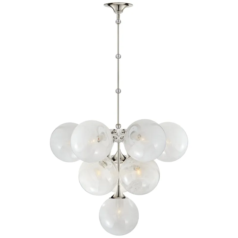 AERIN Cristol Tiered Chandelier in Polished Nickel with White Strie Glass Ceiling Light W28"